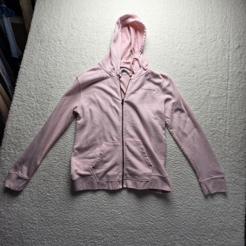 Champion Hoodie Womens Large Pink Full Zip Terry Logo Athleticwear Pockets